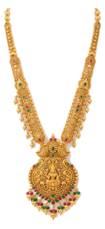 Traditional gold temple necklace with Lakshmi pendant