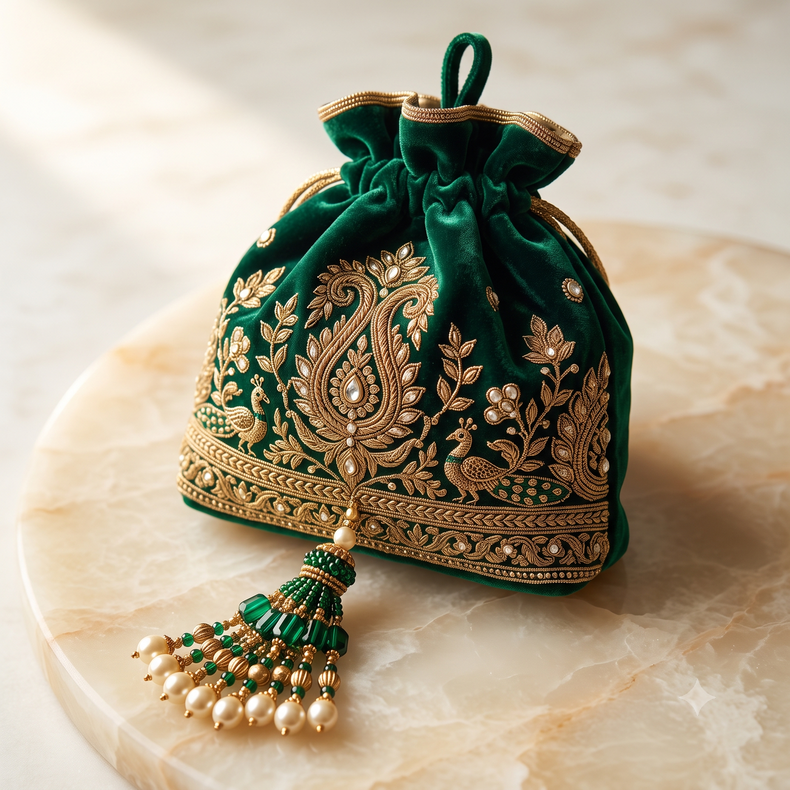 Bespoke Emerald Zardozi Batwa Bag