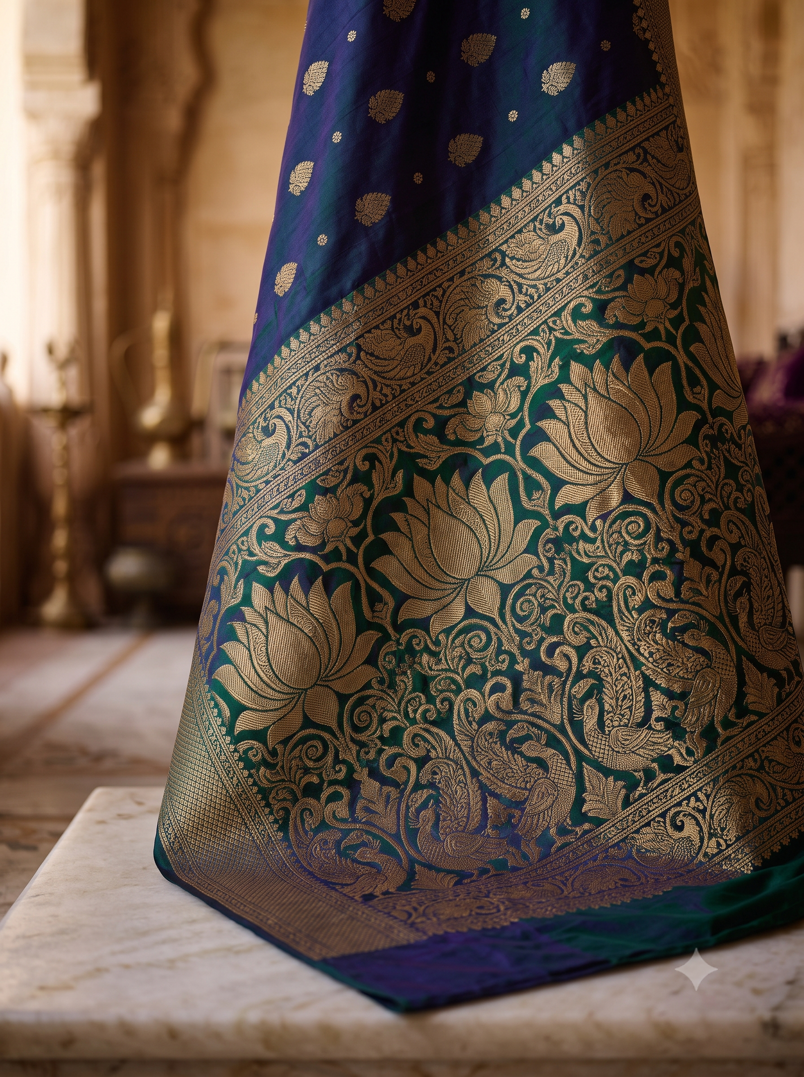 Neelambari Royal Lotus Brocade Pallu Detail