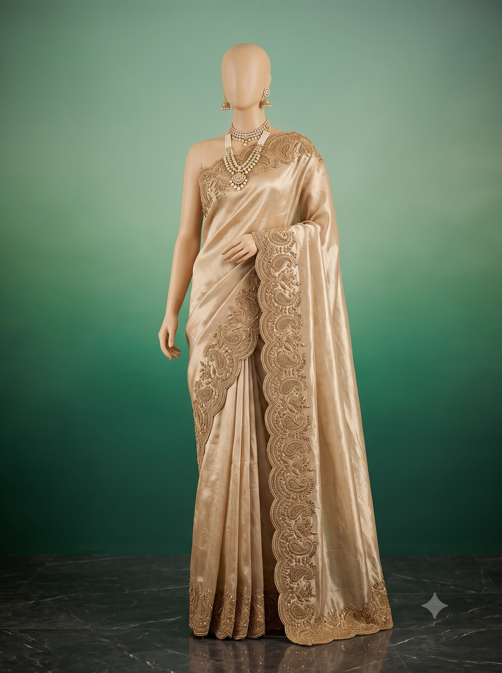 Noor-e-Zarin Tissue Zardozi Scalloped Border Saree