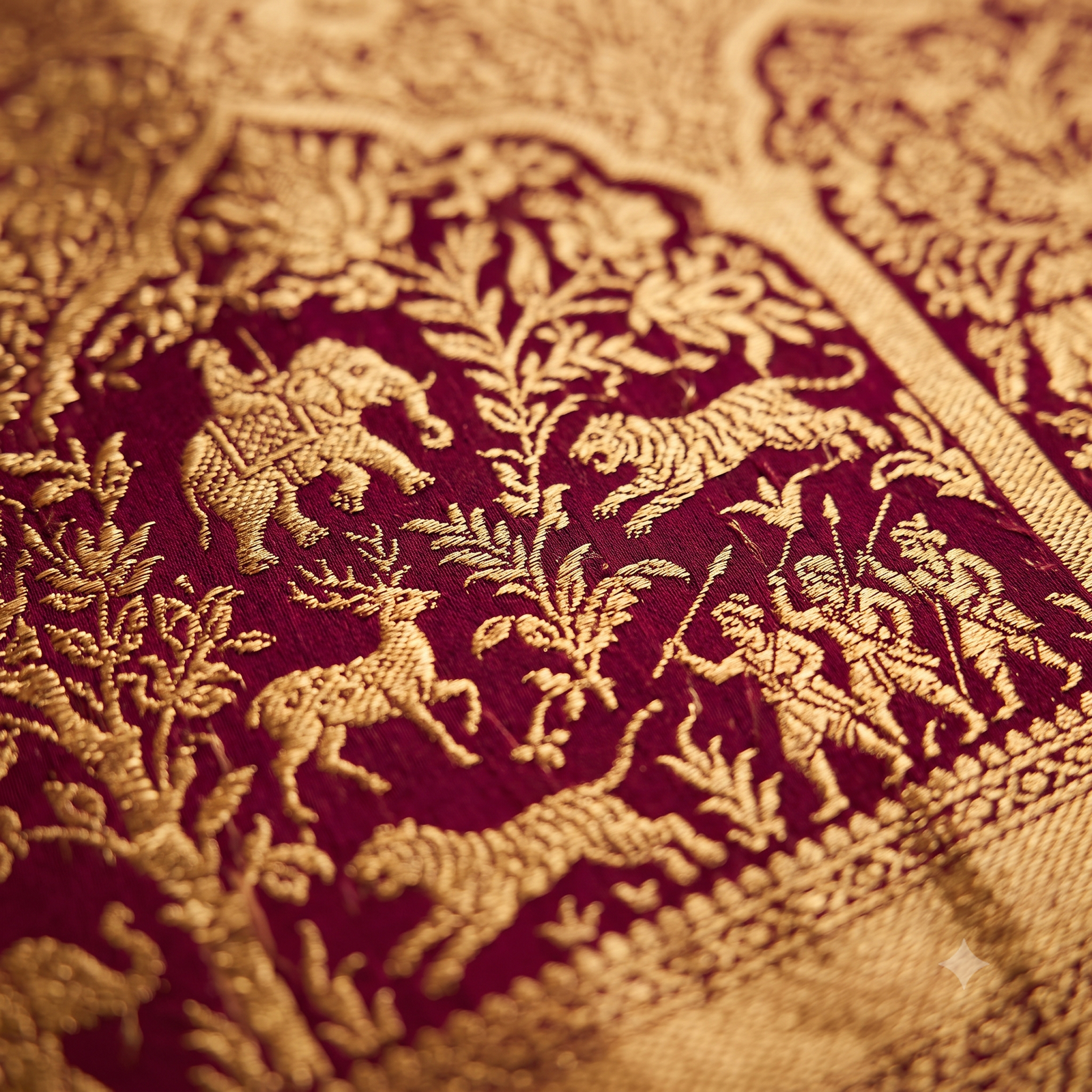 Shikargah Pallu 24k gold zari macro