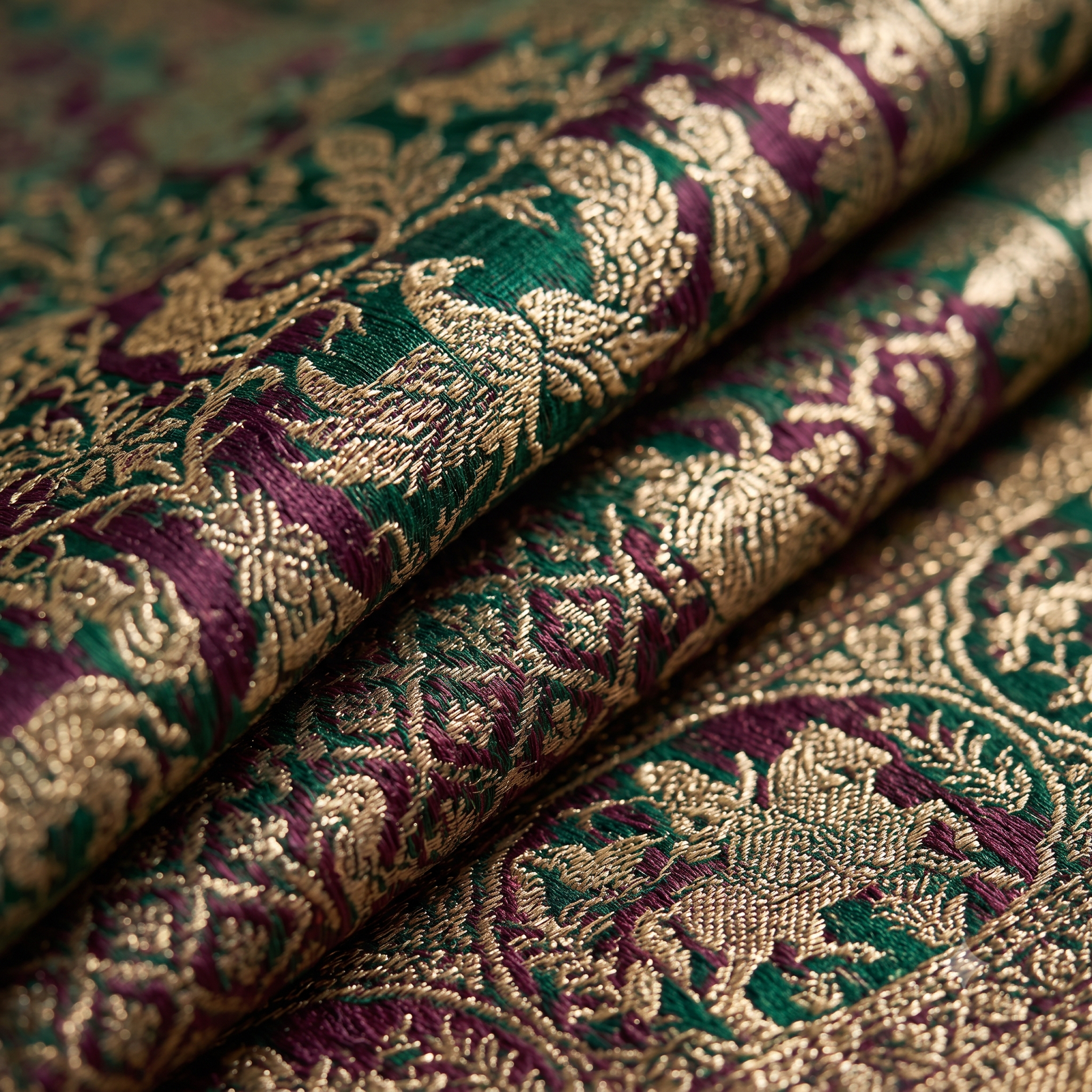 Intricate Royal Brocade pure silk zari macro texture