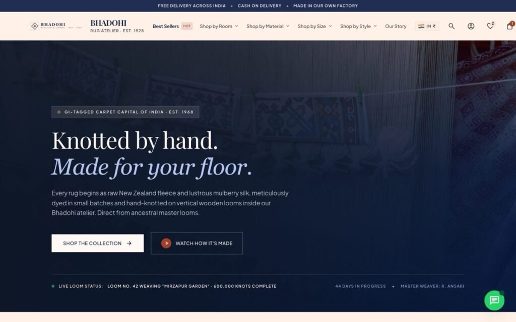 Bhadohi Rug Atelier website homepage