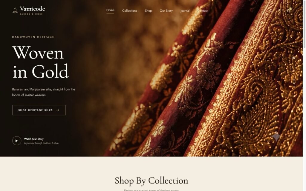 Handwoven saree e-commerce store homepage